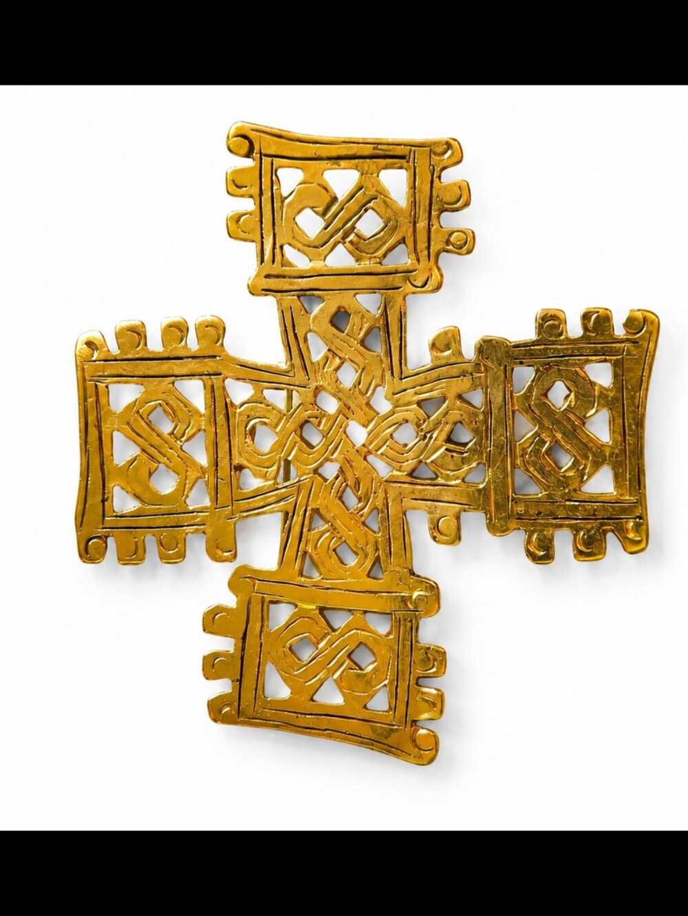 Kirks Folly Vintage 90s Big Chunky Gold Tone Filigree Runway Cross Brooch